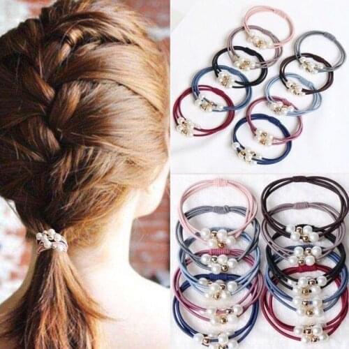 Hair Gum For Women Strong Elasticity Three-in-one Rubber Bands Pony Tail Hair Ties For Girls Quality Pearls Gold Beads Hair Band