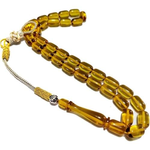 Chant amber Dhikr Beads Gold Fire Prayer Beads Hand Knitting Kazaz 925 sterling micron silver plated tassel wooden tasbih box