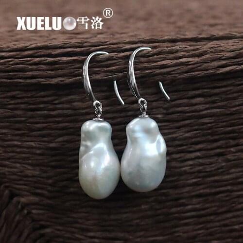 XUELUO Fashion Real Natural Fire Ball Baroque Freshwater Pearl Earrings Jewelry for gifts
