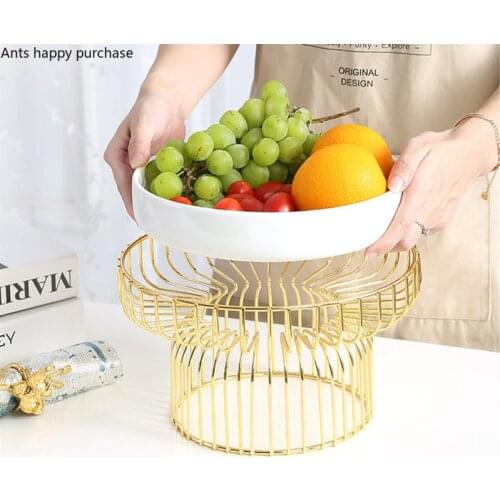 Northern European Iron Art Ceramic Fruit Bowl Green Living Room Household Coffee Table Candy Salad Plate Snack Basket Decoration