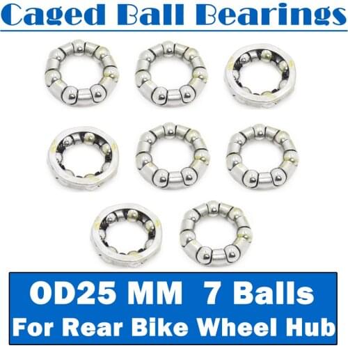Caged Ball Bearings OD 25mm 8PCS Rear Bike Wheel Hub Headset Crankshaft Pivot Retainer Steel Oversize 7 Balls Bearing 25 mm