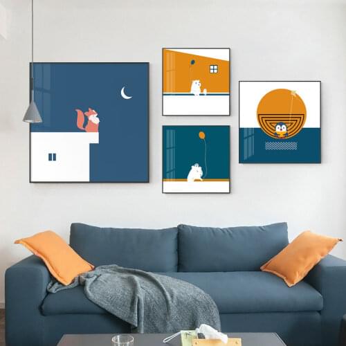 Modern Minimalist Cartoon Living Room Decoration Painting Sofa Childrens Room Bedside Murals Background Wall Canvas Paintings