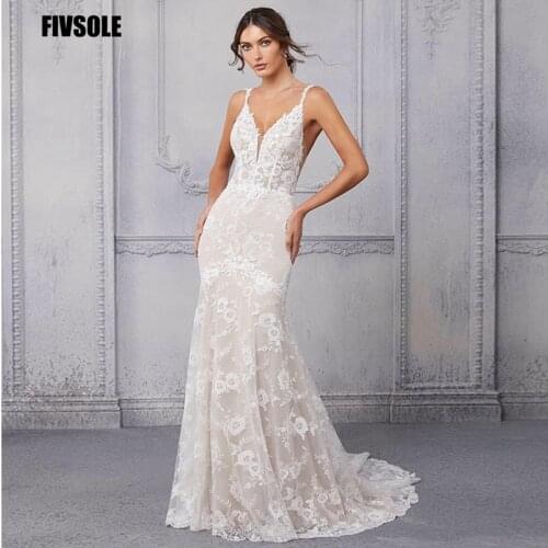 Fivsole Mermaid Wedding Dress 2021 Robes De Mariée Plus Size Bridal Gowns Sexy Court Train V Neck Spaghetti Straps Häämekot