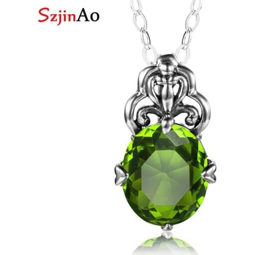 Szjinao Brand Peridot Pendant Gemstone Silver 925 Jewelry Handmade Prong Setting Party Costume Women Accessories 2020 Spring