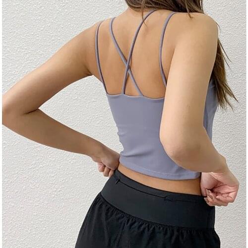 LEOQ Backless Yoga Gym Tank Top Sexy Shock-proof Gathering Sports Bra Yoga Cross Back Vest Fitness Push Up Padded Active Wear