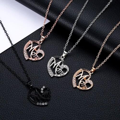 UUNICO Fashion Mom Heart Shaped Pendant Necklace Rhinestone For Women Classies Jewelry Mothers Day Birthday Gifts