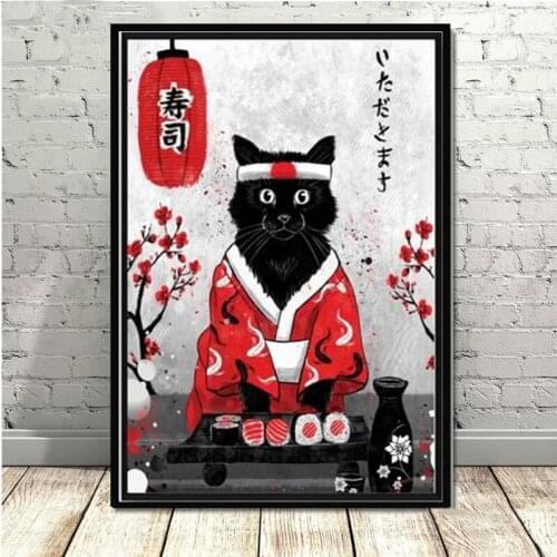 Japanese Samurai Cherry Blossom Fuji Dragon 5D DIY Square Adult Diamond Painting Kit Full Diamond Japanese Cat Home Decoration