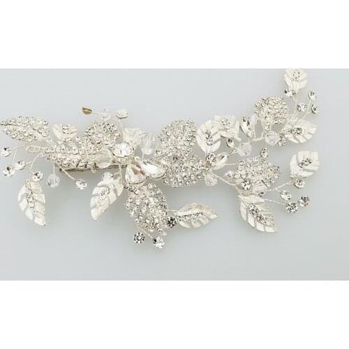 SLBRIDAL Handmade Silver Color Rhinestone Crystal Flower Wedding Hair Clip Barrette Bridal Headpiece Hair comb accessories Women