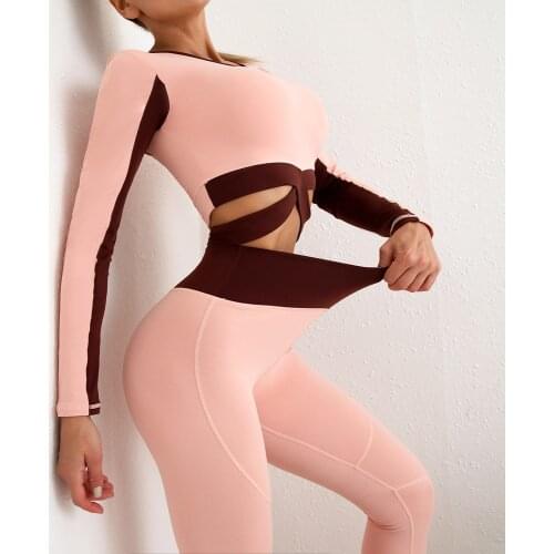 Women Yoga Sets Running fitness leggings Hollow beautiful back long-sleeved top high waist hip pants Yoga suit Sportswear Tights