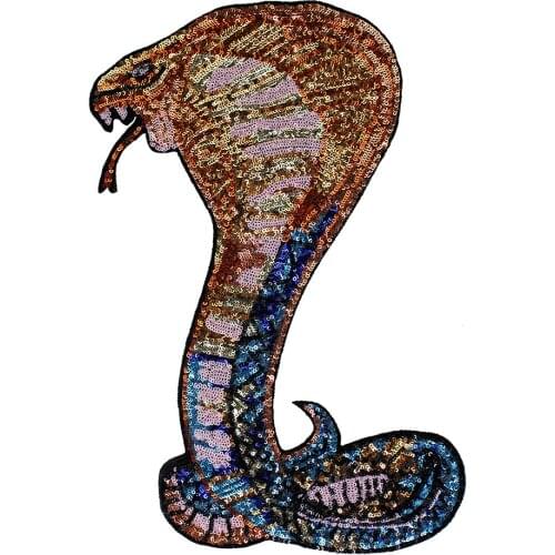 10pieces Large Sequin Viper Snake Patch Iron on Embroidery Applique Sticker for Pumk Jacket Decorated Sewing Accessories TH1316