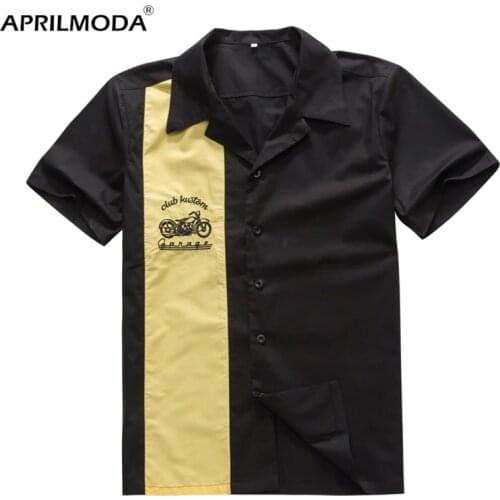 2020 Retro Vintage Rockabilly Shirt Cowboy Casual Punk Tops Short Sleeve Rolling Rock Party Club 40s 50s Patchwork Men Clothes