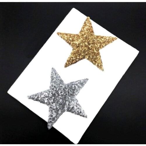3pcs/Lot Gold Silver Five-Pointed Star Pattern Hot Fix Clothe PatchFashion Sequined Shoes/hats/bags Appliques Iron-on Patches