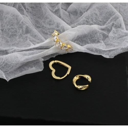 Flashbuy 3PCS Trendy Gold Color Earrings Women Copper Alloy Cubic Zircon Hanging Clip Earrings Minimalist Ear Cuff