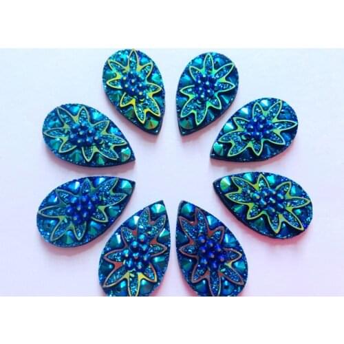 30pcs new fashion style deep blue crystal sew on rhinestones flatback drop shape 20*30mm 2 holes gem stones
