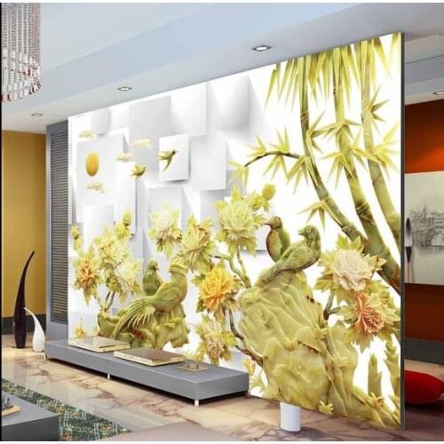 3d wallpaper for room Jade carving peony backdrop wall mural 3d wallpaper modern living room wallpapers