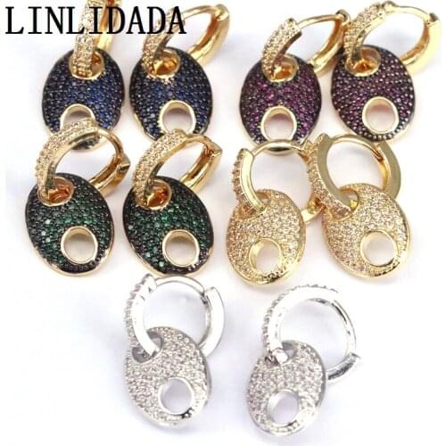 5Pairs Shiny colorful cz earrings crystal micro pave drop earrings new pig nose shaped charm drop earrings women jewelry