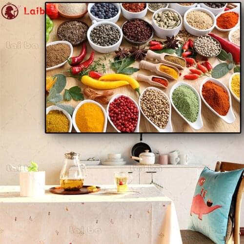 5d diy diamond painting Grains Spices Spoon Peppers Kitchen full square round diamond embroider for 2020 New arrivals gift