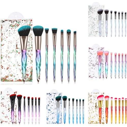 7 Pieces of Transparent Crystal Diamond Handle Makeup Brush Set Eye Highlighter Brush Pvc Eyelashes Brush Pack Beauty Tools