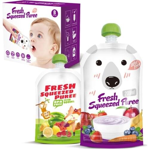 Feeding cup 8PCS High Quality Resealable Fresh Squeezed Pouches Practical Baby Weaning Food Puree Reusable Squeeze For Newborn
