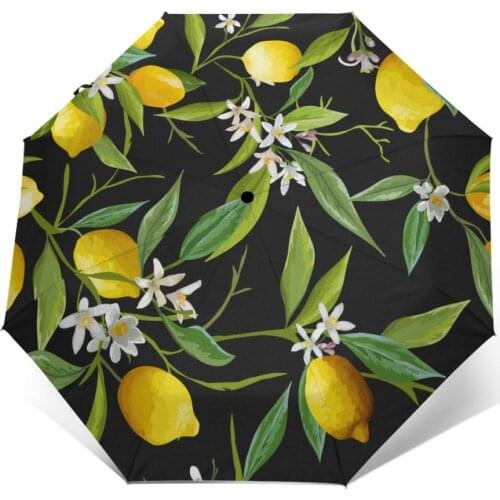 Automatic Umbrella Lemon Fruits Floral And Leaf three-fold umbrella women men rain umbrella