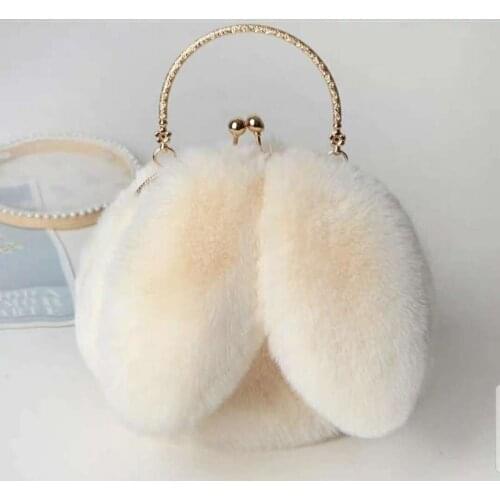 Beige Faux Fur Bag Women Winter Chains Rabbit Shaped Girls Princess Trendy Furry Plush Crossbody Bags Casual Soft Ins Girl Bag