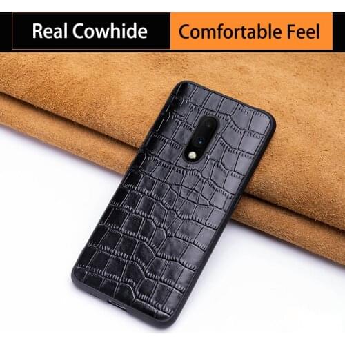 Genuine leather Phone Case For Oneplus 7 7T Pro 9t 9 Case Cowhide Crocodile Belly Texture Cover For oneplus 3t 3 5t 5 7PRO Case