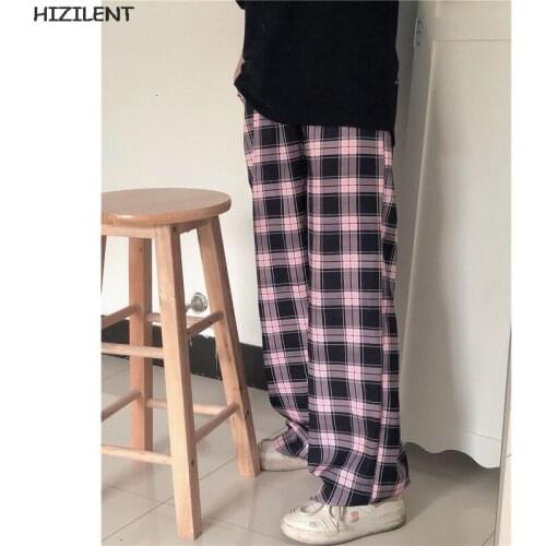 Black and pink Plaid pants Graphic Sweatpants for Women 2021Autumn Y2K Harajuku Oversize Sports Pants Trousers Female Streetwear