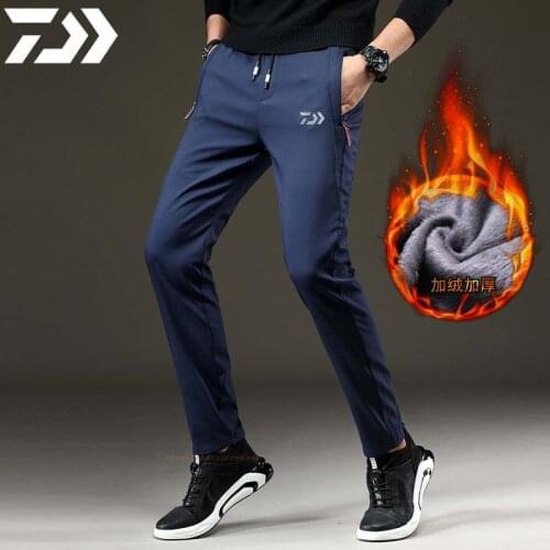 Daiwa Mens Winter Pants Men Loose Stretch Sweatpants Thicker Joggers Male Fishing Trousers Male Plus Size Fleece Lining Pants