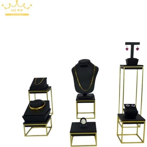 High Quality Stainless Steel Jewelry Earring Display Necklace Showcase Jewellery Display Rack stand holder Black PU Leatherette