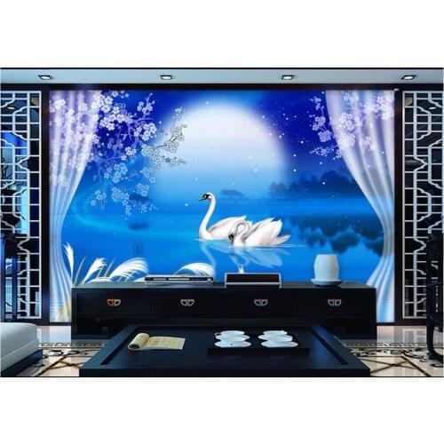 3d wallpaper custom mural non-woven photo Moonlit swan lake TV backdrop painting 3 d wall murals wallpaer for living room