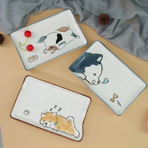 8.5 inch Cute Dog Ceramic Sushi Dish Plate Rectangular Fruit Plate Creative Fish Plate Food Container Dinnerware Crockery