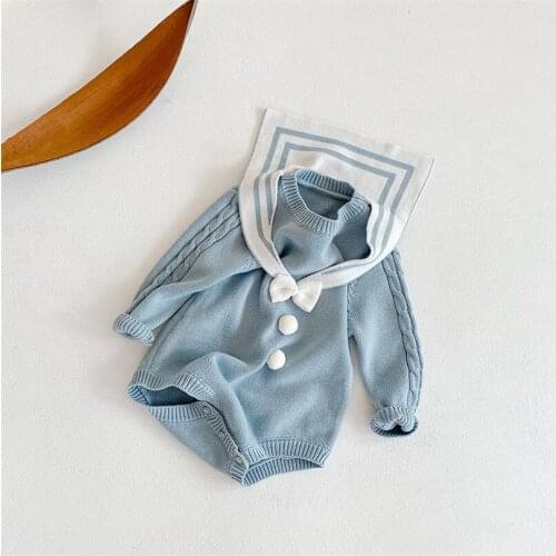 Knitted Baby Romper Newborn Baby Clothes Autumn Infant Woolen Sailor Collar Baby Boy Romper Baby Jumpsuit Girls Romper Onesie