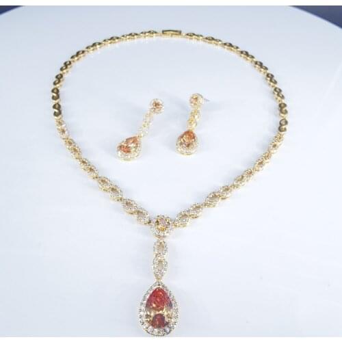 2020 NEW FASHION,romantic elegant champagne water drop zircon necklace earring set,wedding bride party dress banquet jewelry