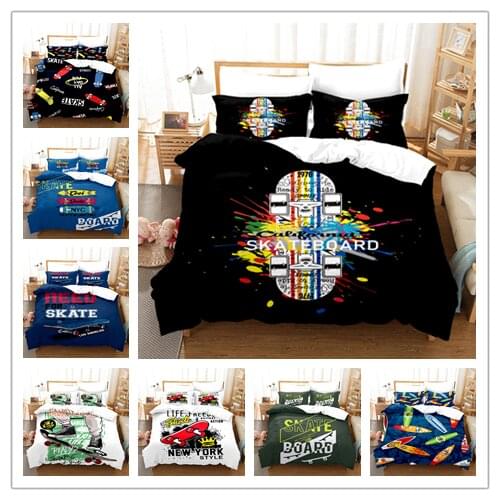 3D Printing Skateboard Pattern Bedding Set Design Black Duvet Cover With Pillowcase For Boys Kid Quilt Cover Child Blanket Cover