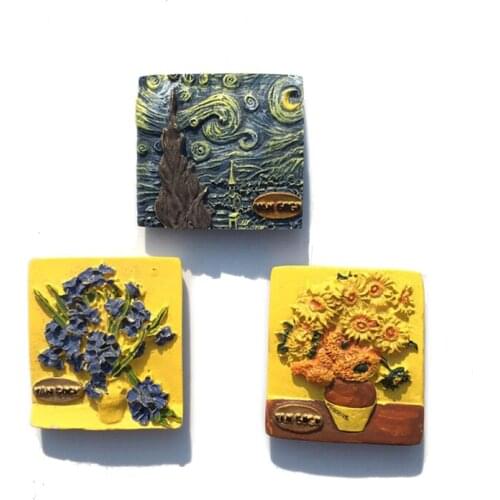 Van Gogh Sky Sunflower Arless Refrigerator Magnetic Stickers Decorative Message Fridge Magnets Gift