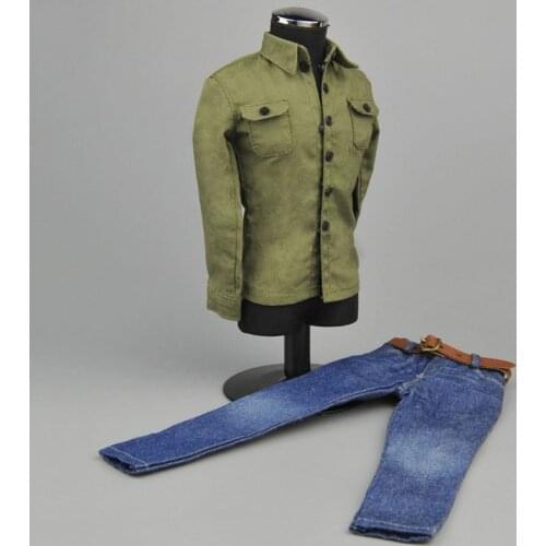 1/6 Scale Male Clothes for 12 inch Action Figure Green Long Sleeve Shirt Jeans Suit Dolls Casually Cool Outfits Clothing Set