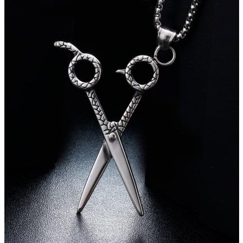 Punk Men Women Barber Hair Dresser Scissors Shears 316L Stainless Steel Pendant Necklaces Unisex Hiphop Necklace