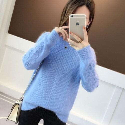 2020 New Autumn Winter Women Oversize Thick Sweater Faux Mink Fur Cashmere Casual Warm Fashion Solid Knitted Poullovers W505