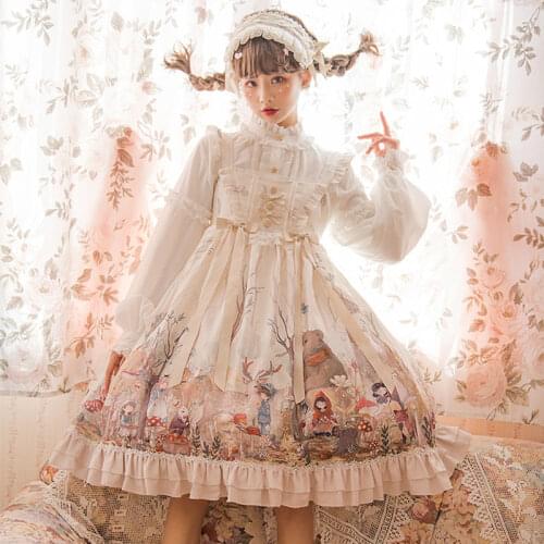 New Arrivals Japanese Sweet Lolita Jsk Dress Women Cute Dream Forest Print Sleeveless Dress Girls Cartoon Princess Party Dresses