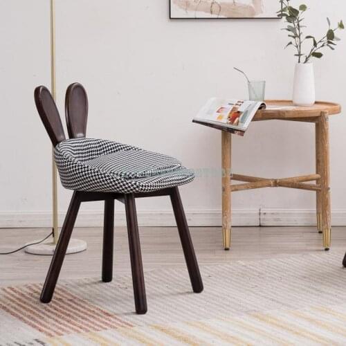 Solid Wood Dining Chair North European Style Solid Wood Chair Black Walnut White Wax Wood Make-up Chair Dressing Stool Small Fam