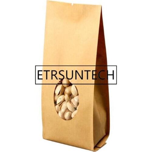 500pcs Window Kraft Paper Side Gusset Bags Pouches Round Clear Window Kraft Paper Bags Tea Packaging Food Storage Bags