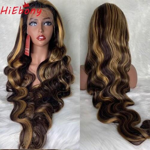 HiEbony Preplucked Lace Front Wig 1B/27 Highlight Glueless Remy Hair Transparent Lace Front Wig Free Part Glueless Lace Wigs