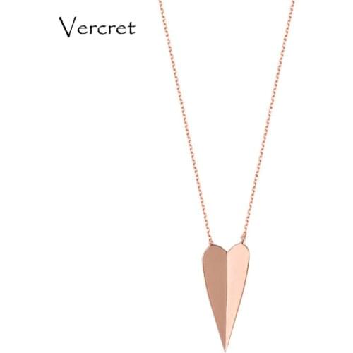 Vercret rose gold heart pendent necklace 100% sterling silver spike gold necklace for women jewelry