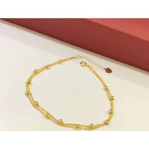18K Real Solid Yellow Gold Ball Chain Bracelets Jewelry For Girls