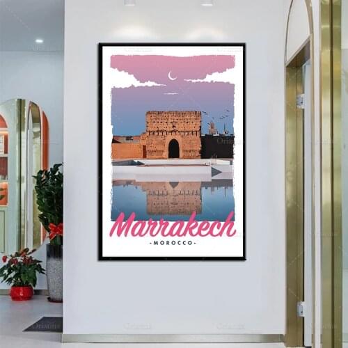Retro Vintage Style Travel Poster Marrakech Morocco Oil Painting Posters and Print on Canvas Wall Art Modular Picture Home Decor