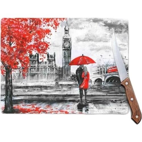 Glass Cutting Board England London Themed Red Striped Looking Glass Cutting Table Design Kitchen Antibacterial 20x30 cm