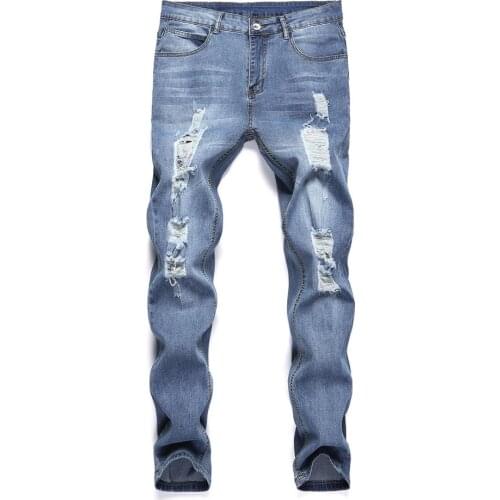 Skinny Jeans Ripped Pattern Stretchy Denim Pants for Men