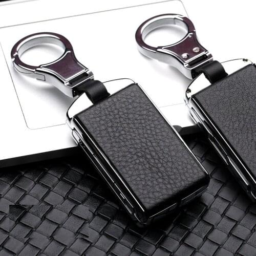 High Quality Car Galvanzed Alloy&Leather Keychain Holder Case Cover For Volvo XC90 XC60 S90 2018 Fob Smart Key Replacement Cover