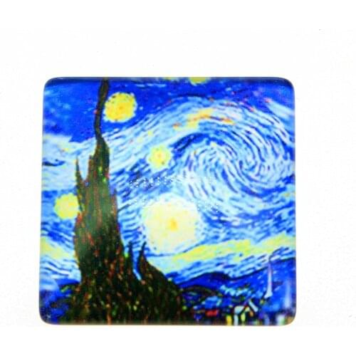 WYSIWYG 30mm 25mm 20mm Van Gogh Starry Sky Glass Cabochons Handmade Square Glass Cabochons For Jewelry Making