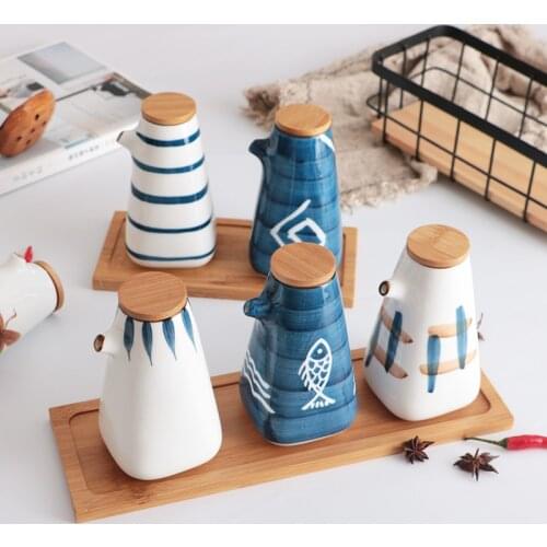 Japanese Kitchen Sauce Bottle Oil & Vinegar Bottle Ceramic Cruet Oil Pot Vinegar Pot Seasoning Pot